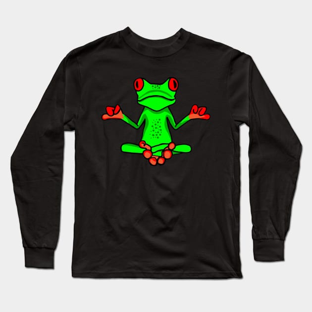 Meditating Tree Frog Long Sleeve T-Shirt by imphavok